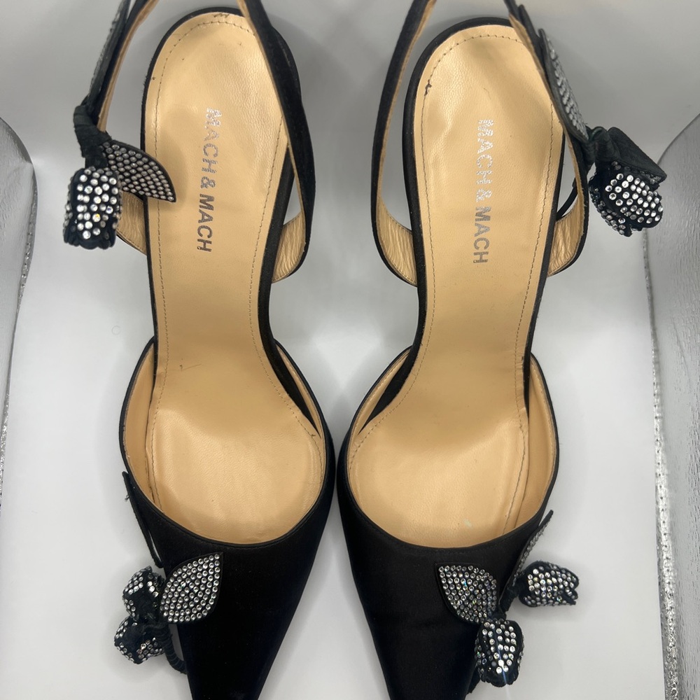 MACH & MACH Black Heels with Crystal Bow